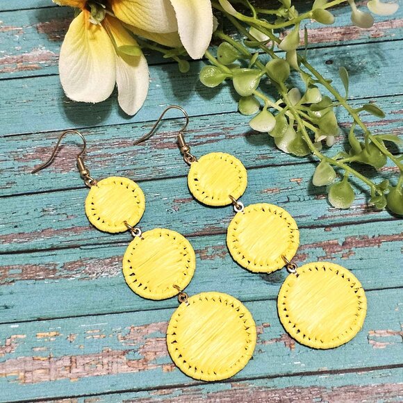 Earrings. Yellow Woven Raffia. Pierced. NWT. - Picture 5 of 5